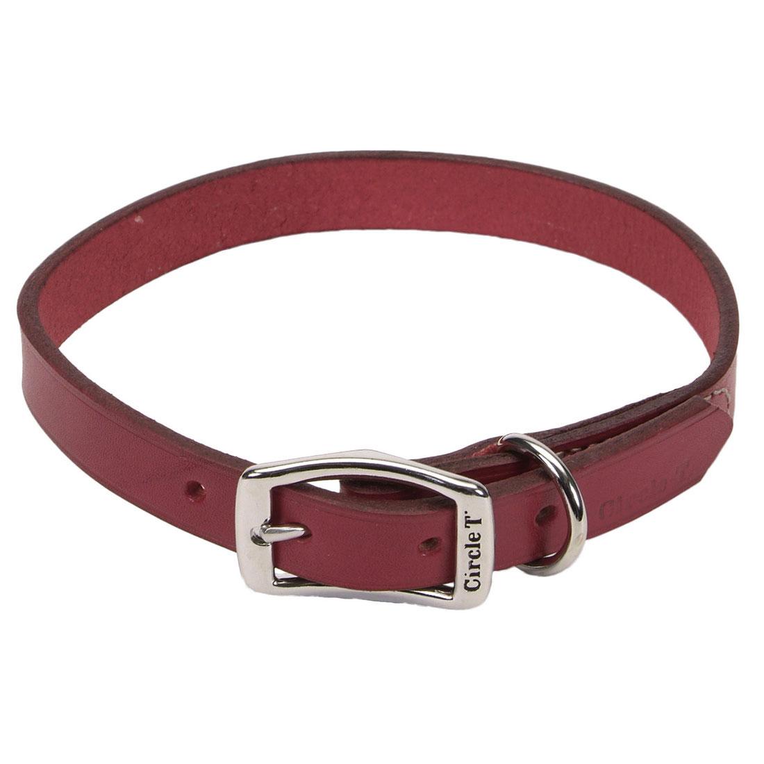 Circle T Oak Tanned Leather Town Dog Collar, Red, 3/4-in x 20-in