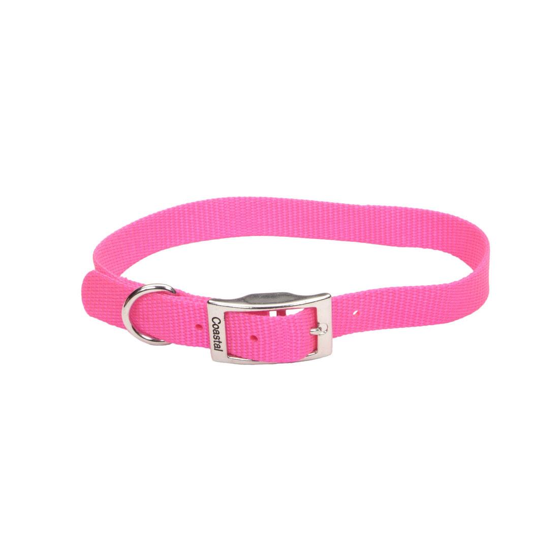Coastal Single-Ply Dog Collar, Neon Pink, 3/4-in x 16-in