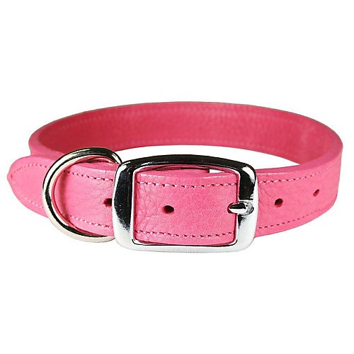 Leather Brothers/OmniPet Luxe Leather Dog Collar, Flamingo, 16-inx3/4-in