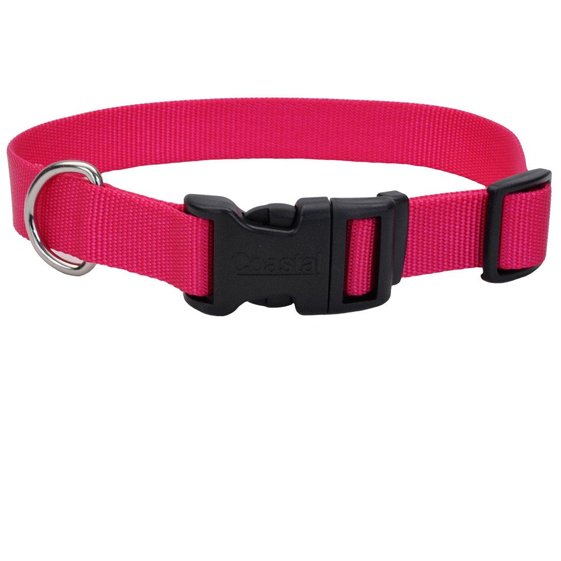 Coastal Adjustable Collar with Plastic Buckle for Dogs, Pink Flamingo, 1-in x 14-20-in
