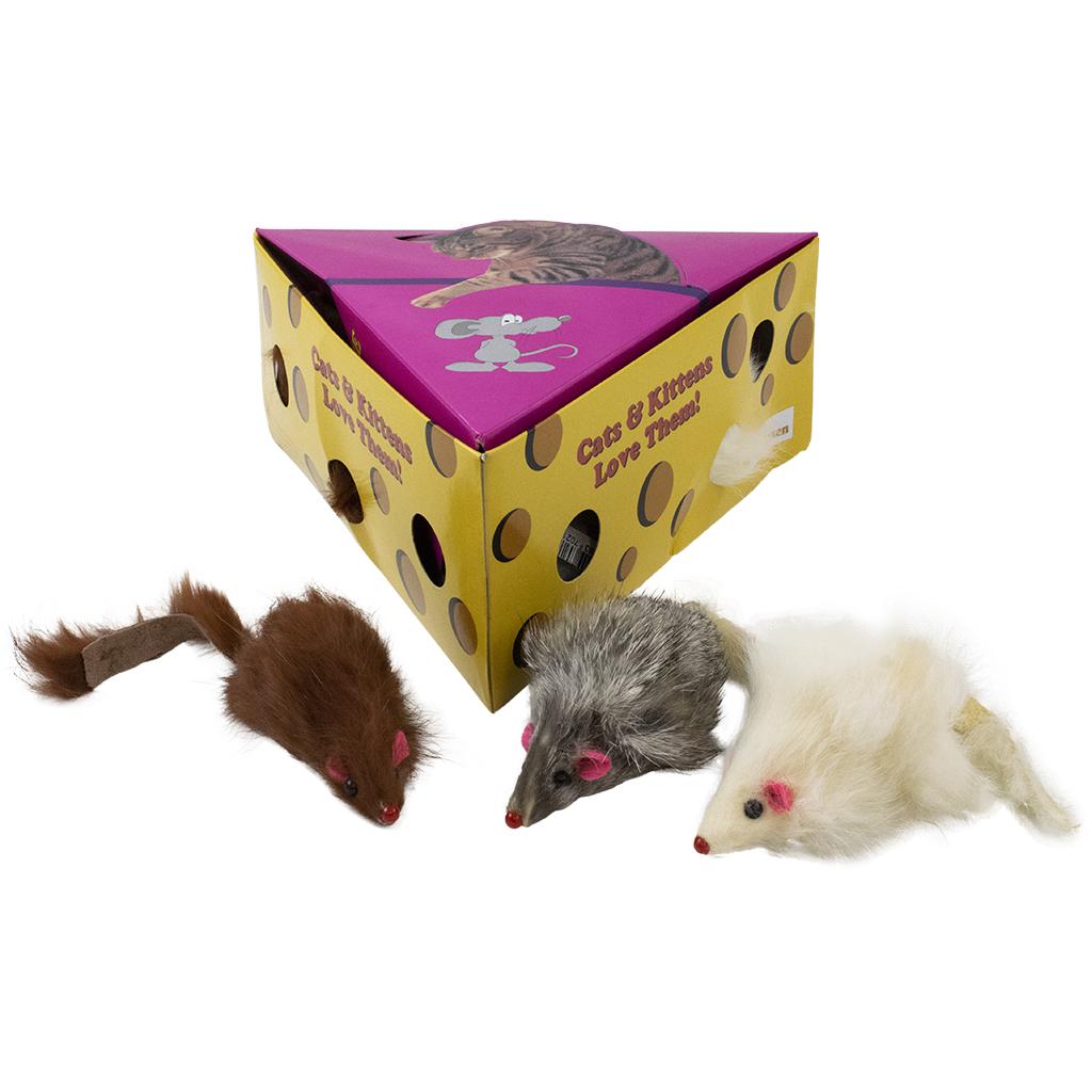 Amazing Pet Products Fur Mouse in Cheese Box Cat Toy, 3-in, 12-pk