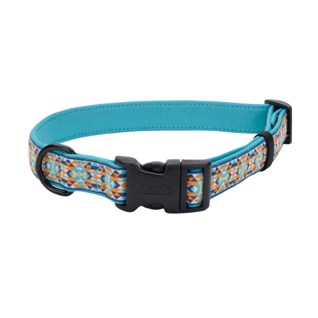 Ribbon Weave Dog Collar, Navy Teal Yellow Bones, 1-in x 18-26-in