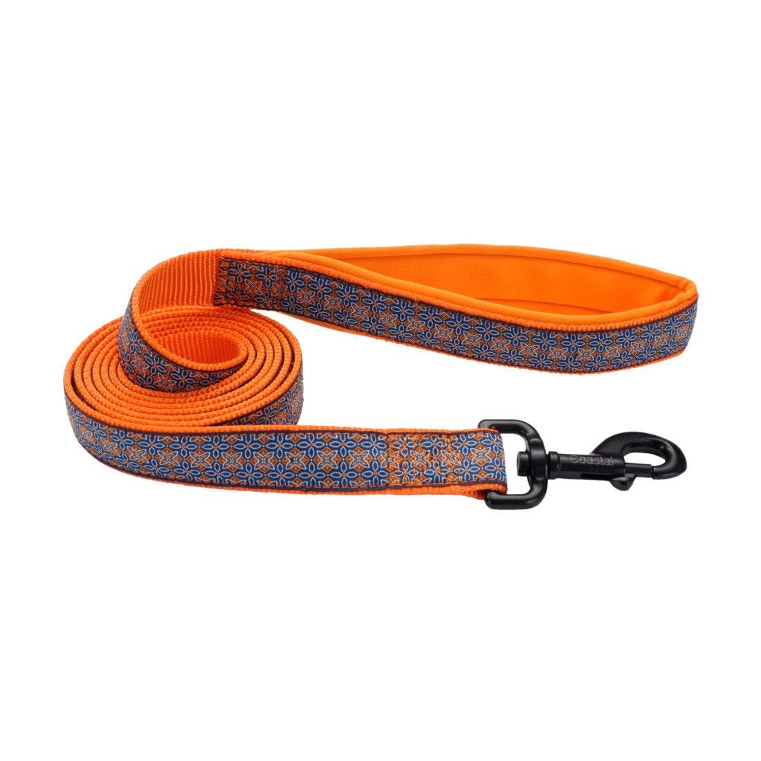 Ribbon Weave Dog Leash, Morrocan Tile Blue & Orange, 5/8-in x 6-ft