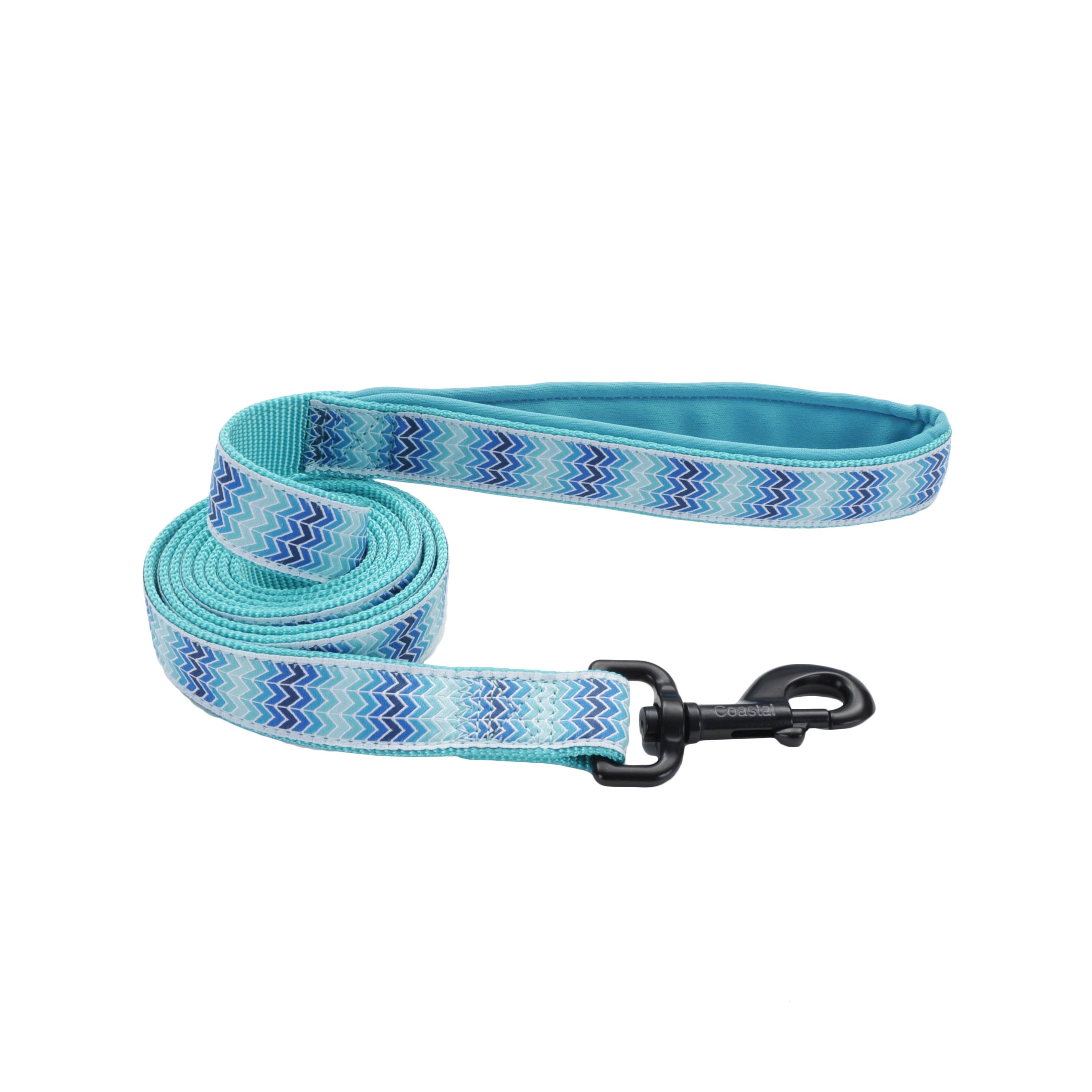 Ribbon Weave Dog Leash, Teal Gradient Chevrons, 1-in x 6-ft