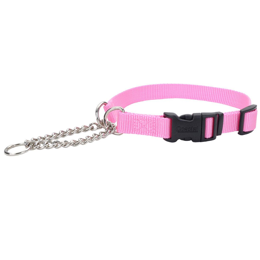 Coastal Adjustable Check Training Collar with Buckle for Dogs, Pink Bright, 3/8-in x 11-15-in
