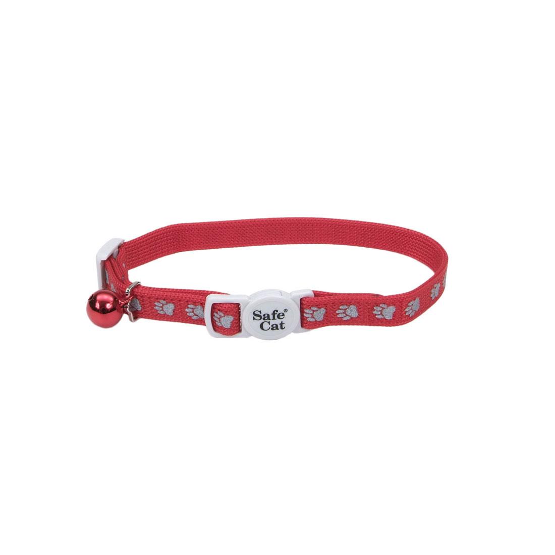 Safe Cat Reflective Snag-Proof Adjustable Breakaway Cat Collar, Paws Red, 3/8-in x 8-12-in (Size: 3/8-in x 8-12-in)