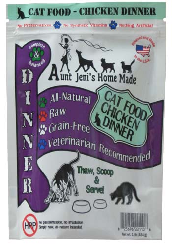 Aunt Jeni's Raw Frozen Cat Food, Chicken, 1-lb