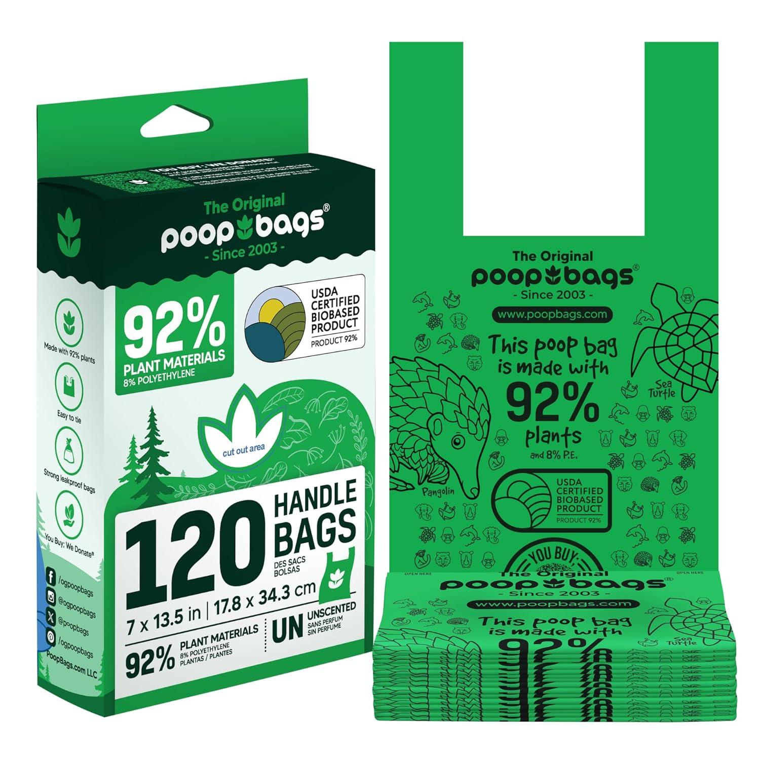 The Original Poop Bags You Buy; We Donate 92% Plant Materials Dog Poop Bags, Leash Roll, 120-count