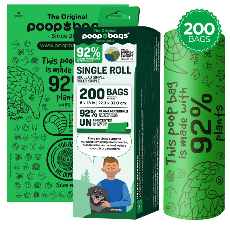 The Original Poop Bags You Buy; We Donate 92% Plant Materials Dog Poop Bags, Single Bulk Roll, 200-count