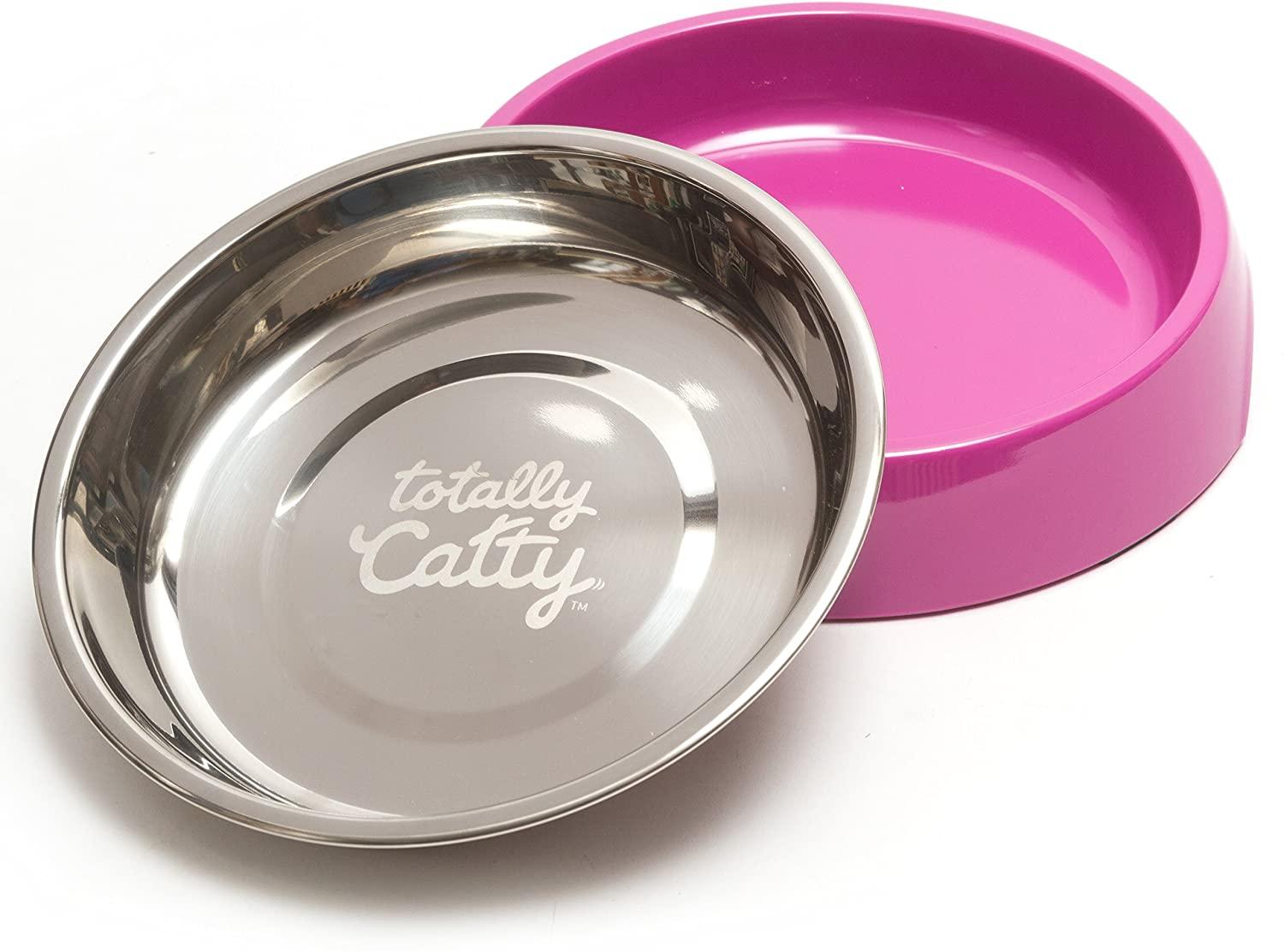 Messy Mutts Totally Catty Single Diner Saucer Stainless Steel Cat Bowl, Purple (**)
