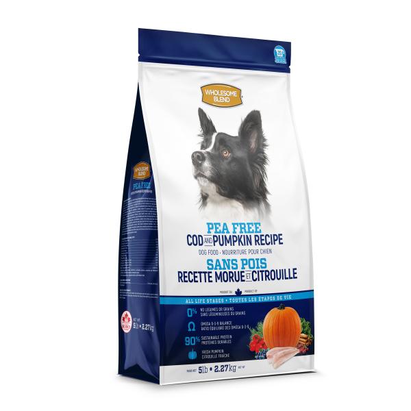 Wholesome Blend Croquettes ALS sans pois pour chiens au Cabillaud et Potiron, 5-lb
