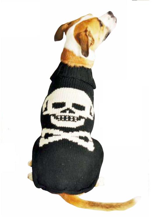 Chilly Dog Wool Dog Sweater, Black Skull, Medium