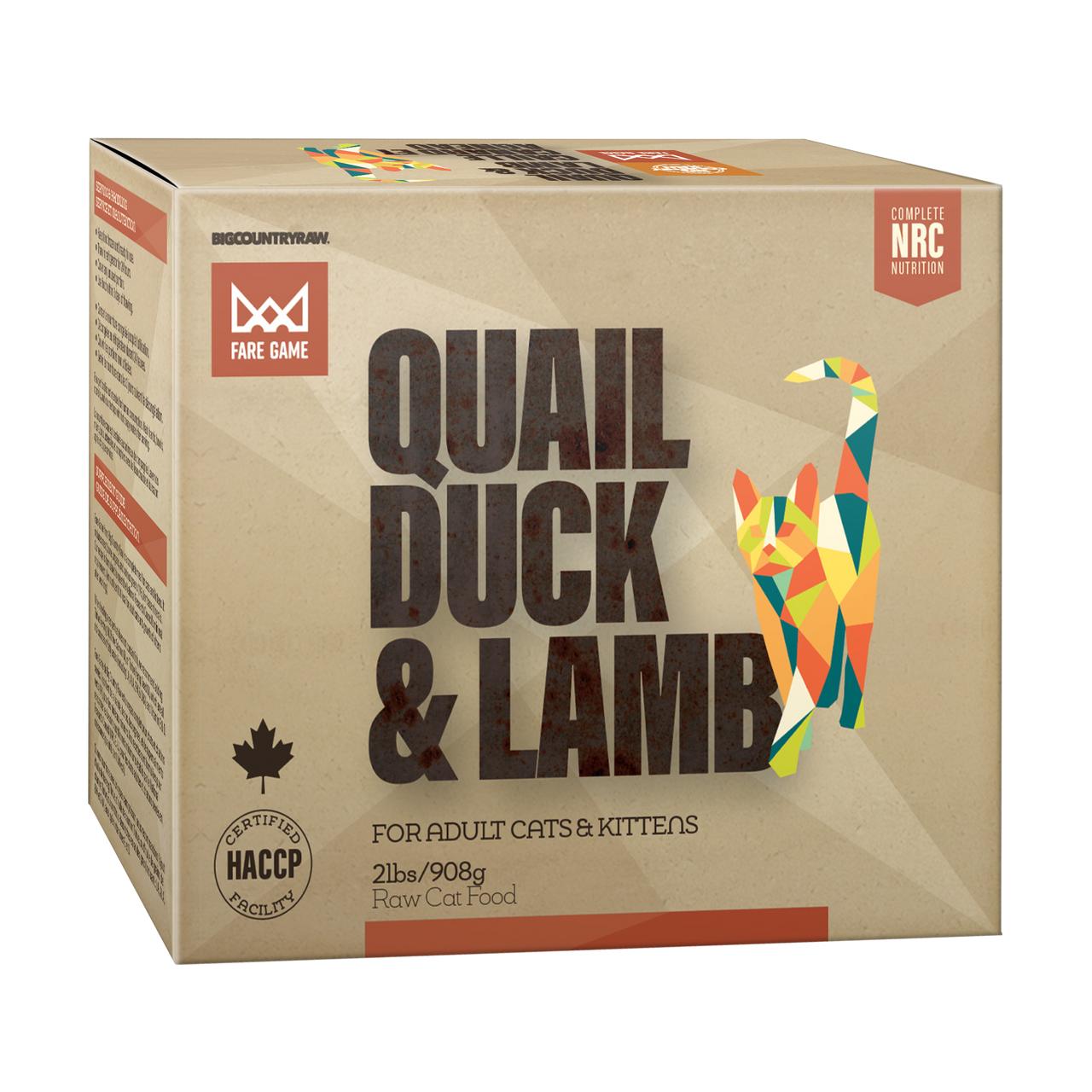 Big Country Raw Fare Game Quail, Duck & Lamb Frozen Cat Food, 2-lb