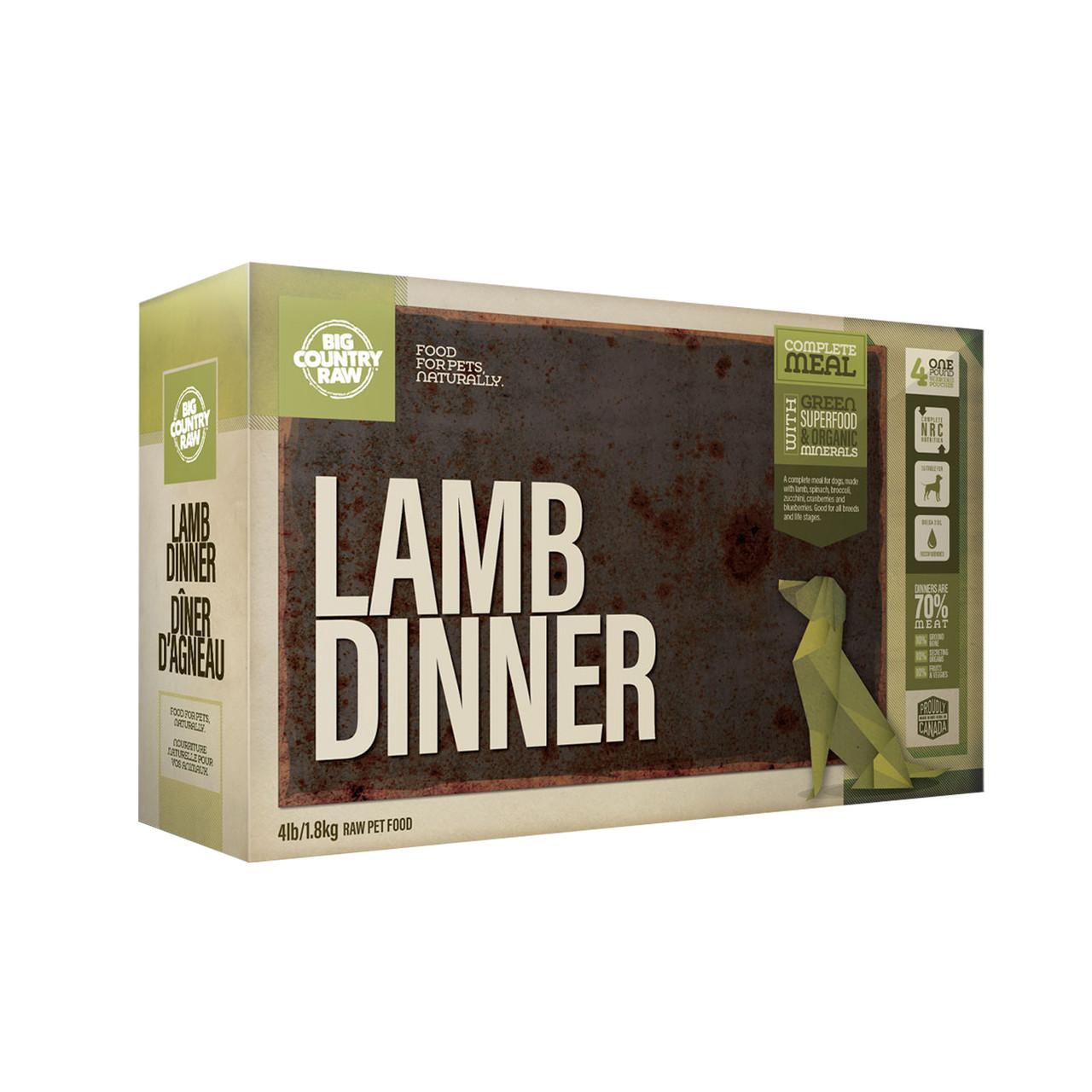Big Country Raw Lamb Dinner Frozen Dog Food Carton, 4-lb