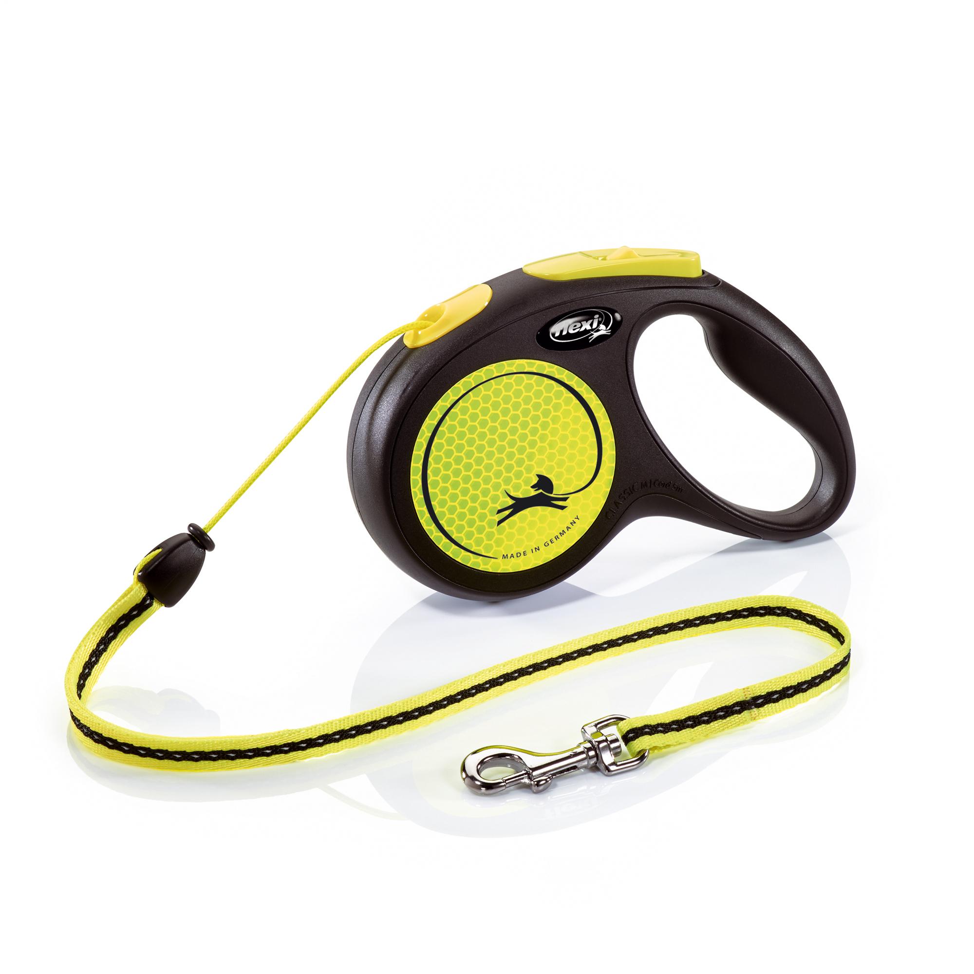 Flexi Neon Cord Retractable Dog Leash, Yellow, Small, 16-ft