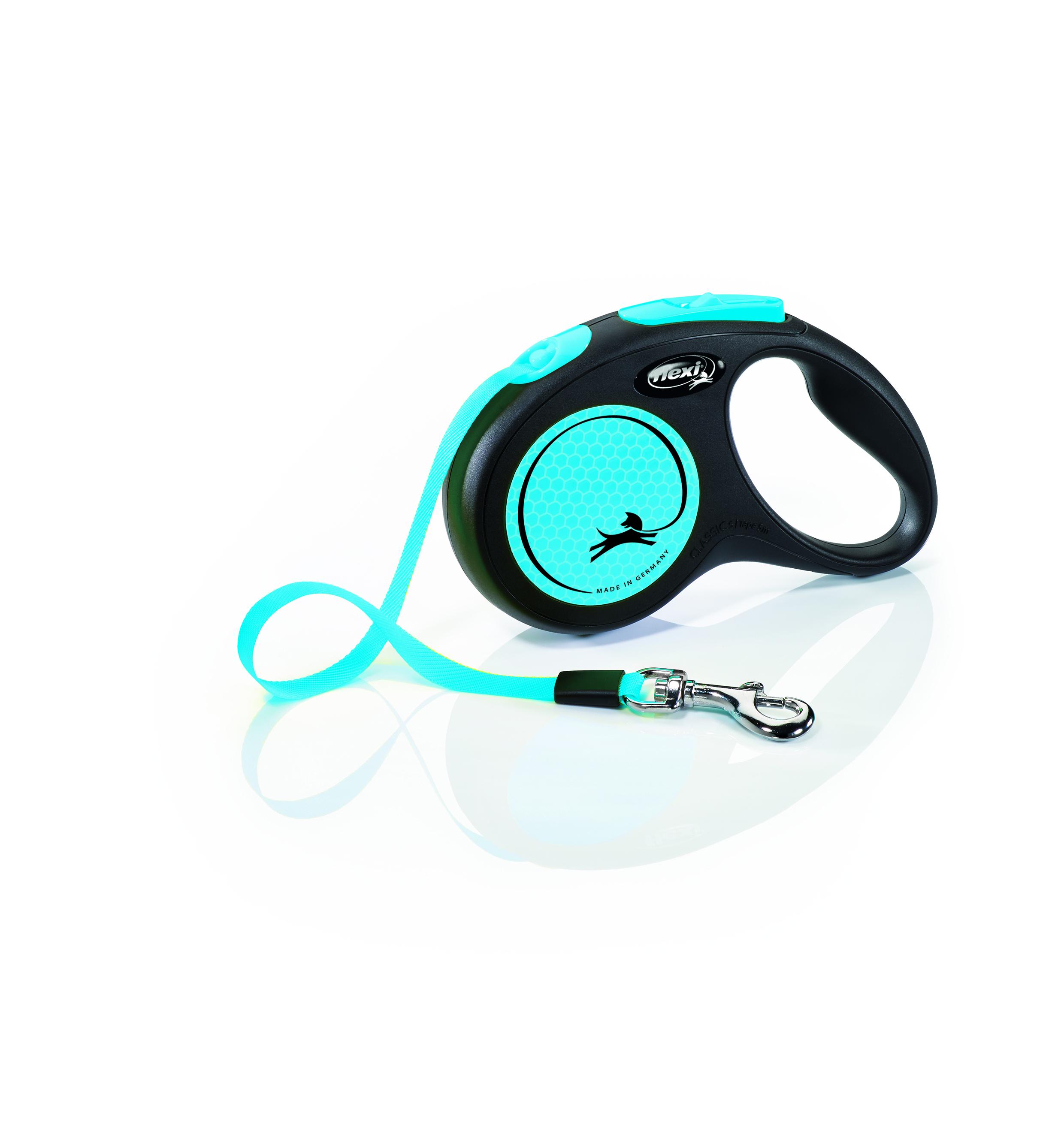 Flexi New Neon Tape Dog Leash, Black/Blue, Medium, 16-ft