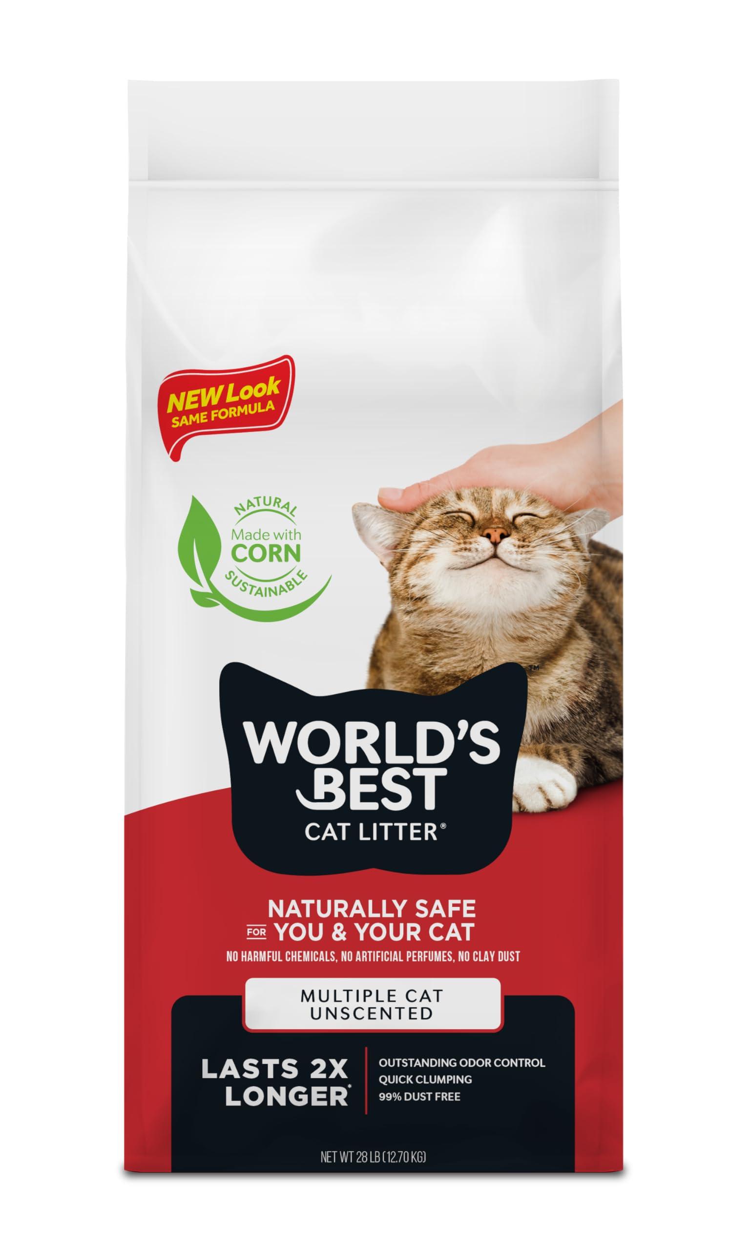 World's Best Multiple Cat Unscented Clumping Cat Litter, 28-lb