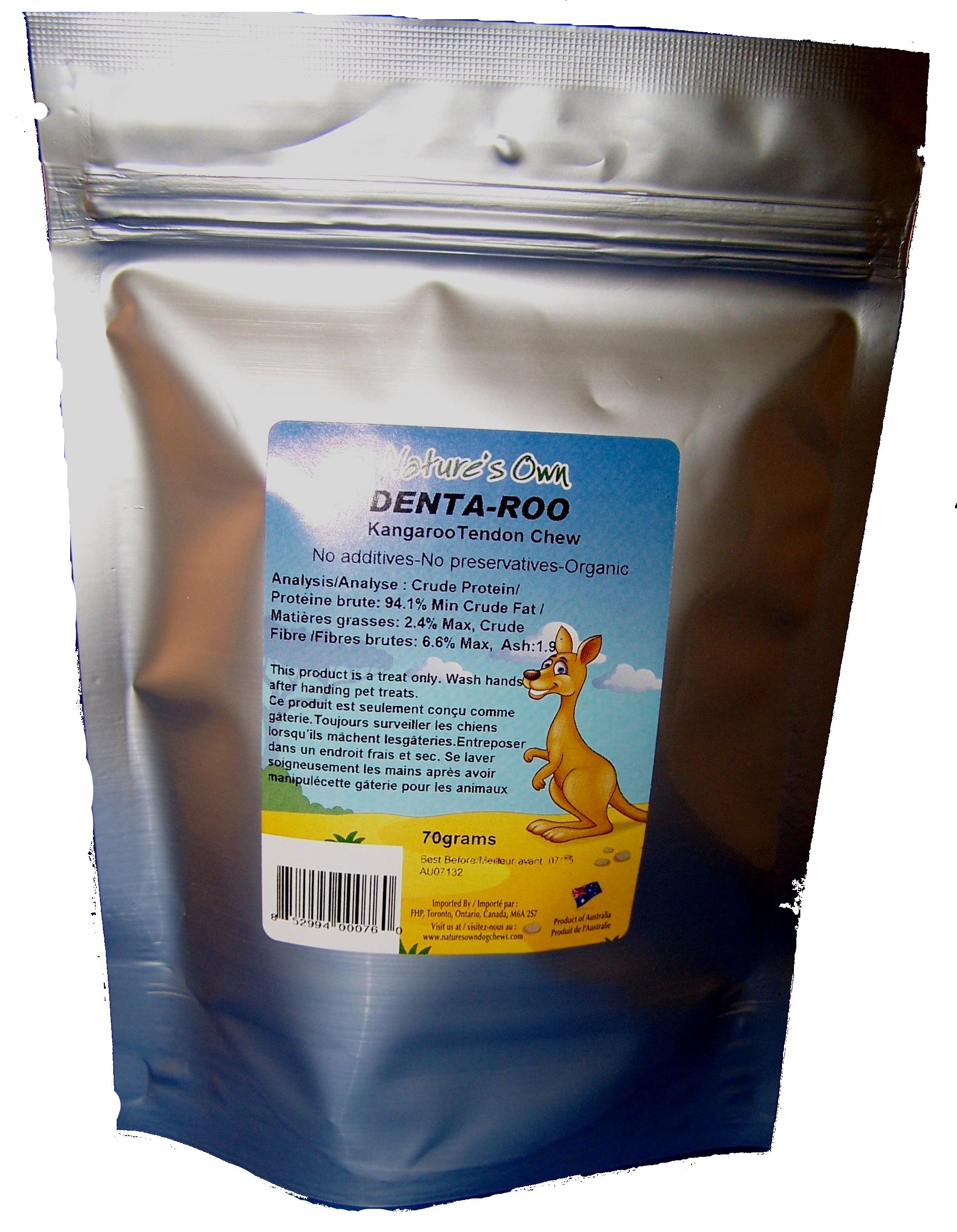Nature's Own Dog Chews Denta-Roo Kangaroo Tendons Dog Treats, 70-gram