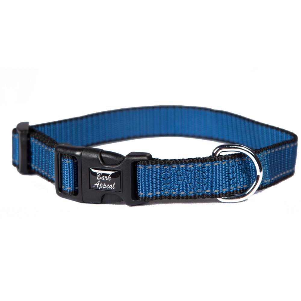 Bark Appeal Reflective Trim Dog Collar, Blue, 3/8-in x 6-9-in