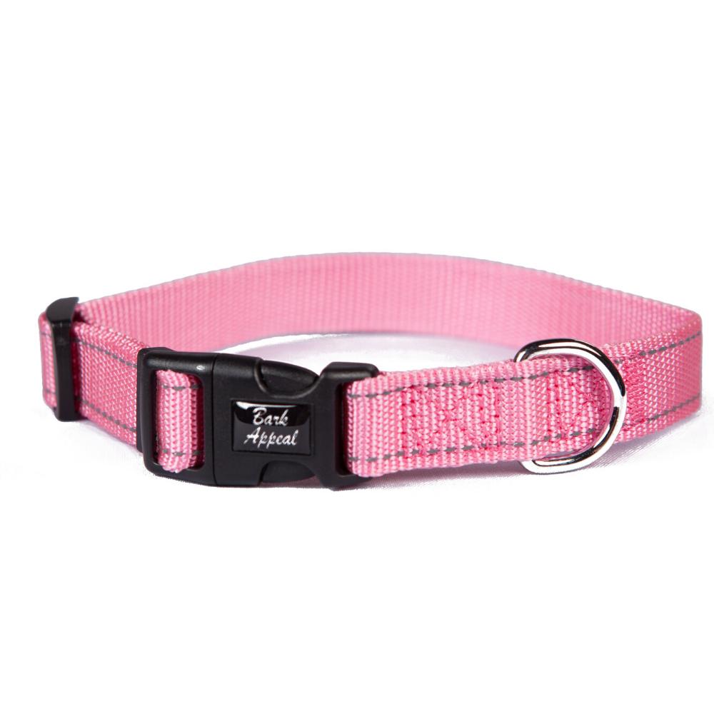 Bark Appeal Reflective Trim Dog Collar, Pink, 3/8-in x 6-9-in