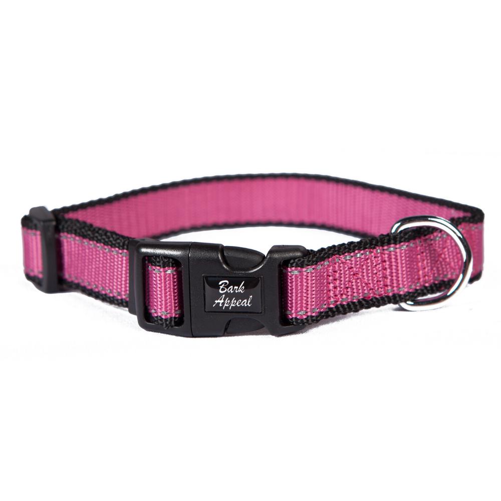 Bark Appeal Reflective Trim Dog Collar, Raspberry, 1-in x 15-26-in