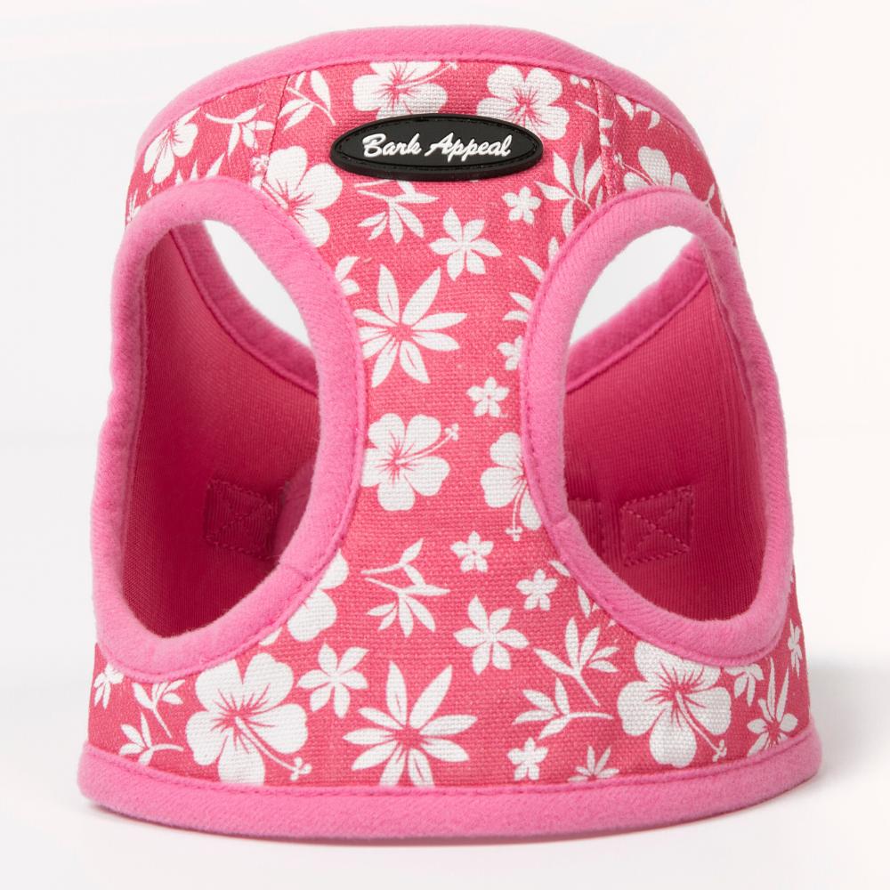 Bark Appeal Canvas/Mesh EZ Wrap Step In Dog Harness, Pink Hibiscus, Medium