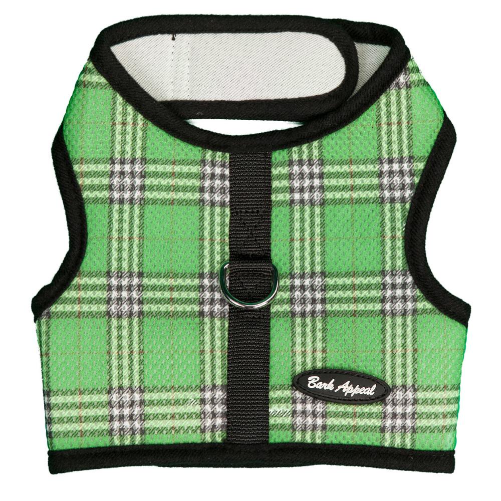Bark Appeal Mesh Wrap N Go Dog Harness, Green Plaid, Small