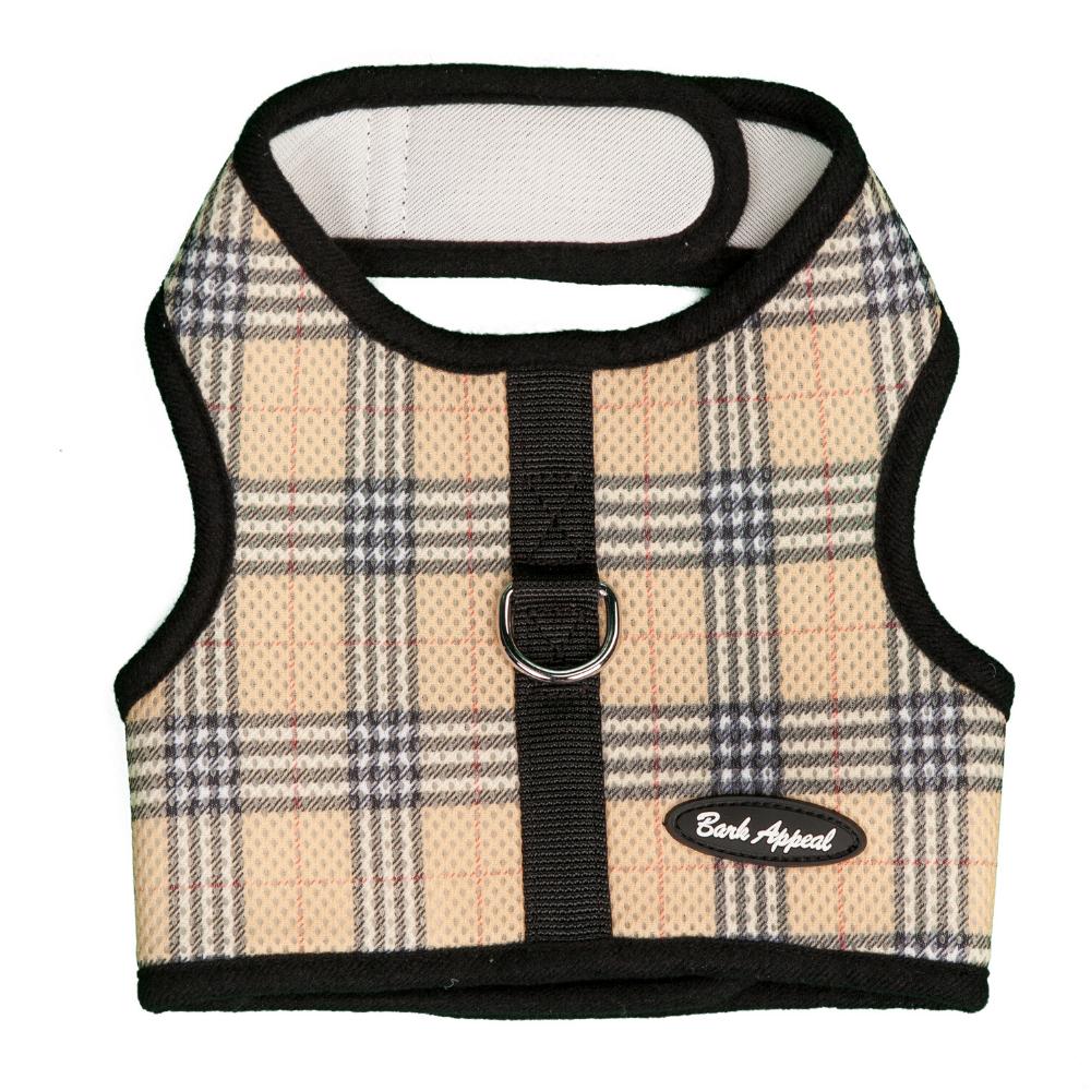 Bark Appeal Mesh Wrap N Go Dog Harness, Tan Plaid, Small