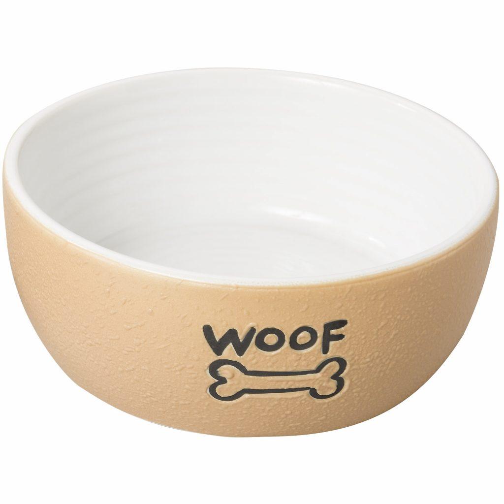 Ethical Pet Nantucket Woof Dog Dish, Tan, 5-in