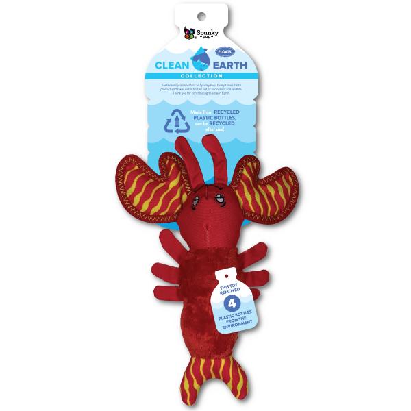 Spunky Pup Clean Earth Plush Lobster Dog Toy, Small