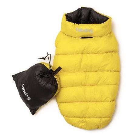 fabdog Pack N' Go Reversible Puffer Dog Coat, Yellow/Grey, 12-in
