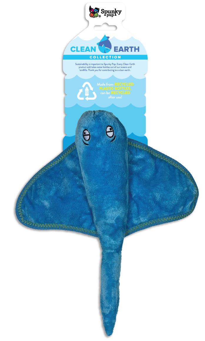 Spunky Pup Clean Earth Plush Stingray Dog Toy, Large