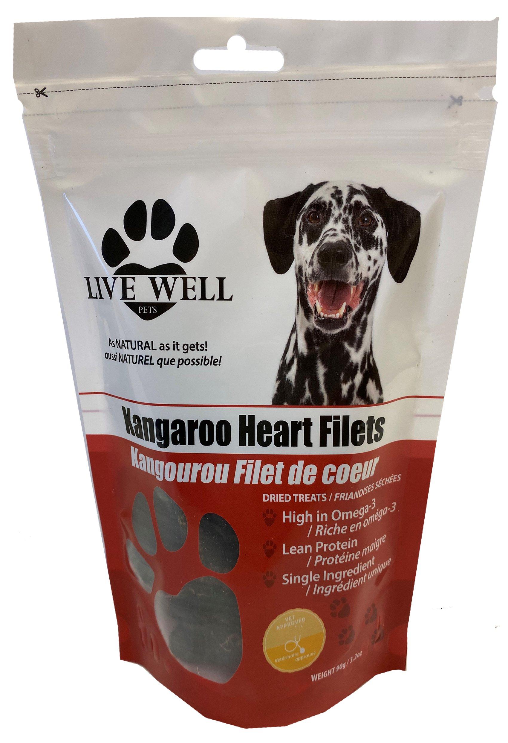 Live Well Pets Friandises pour chiens Fillet de cœur de kangourou, 90 grammes