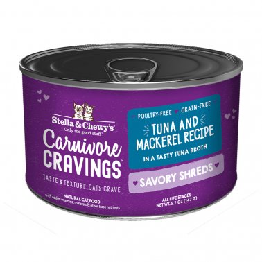 Stella & Chewy's Carnivore Cravings Shred Tuna & Mackerel Wet Cat Food, 5.2-oz