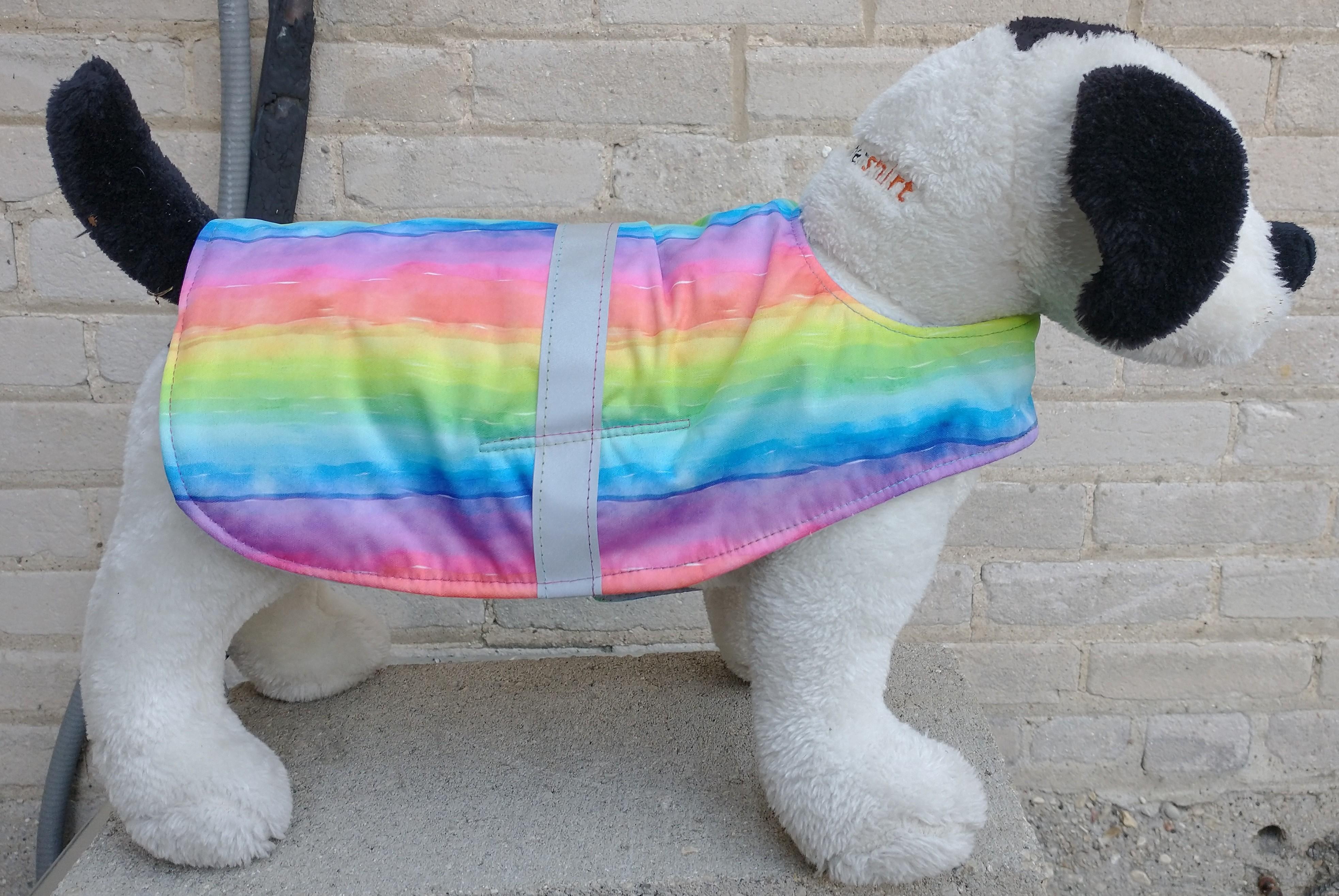 Kitty's Free Range Designs Pup Warmer Dog Raincoat, Rainbow, 16