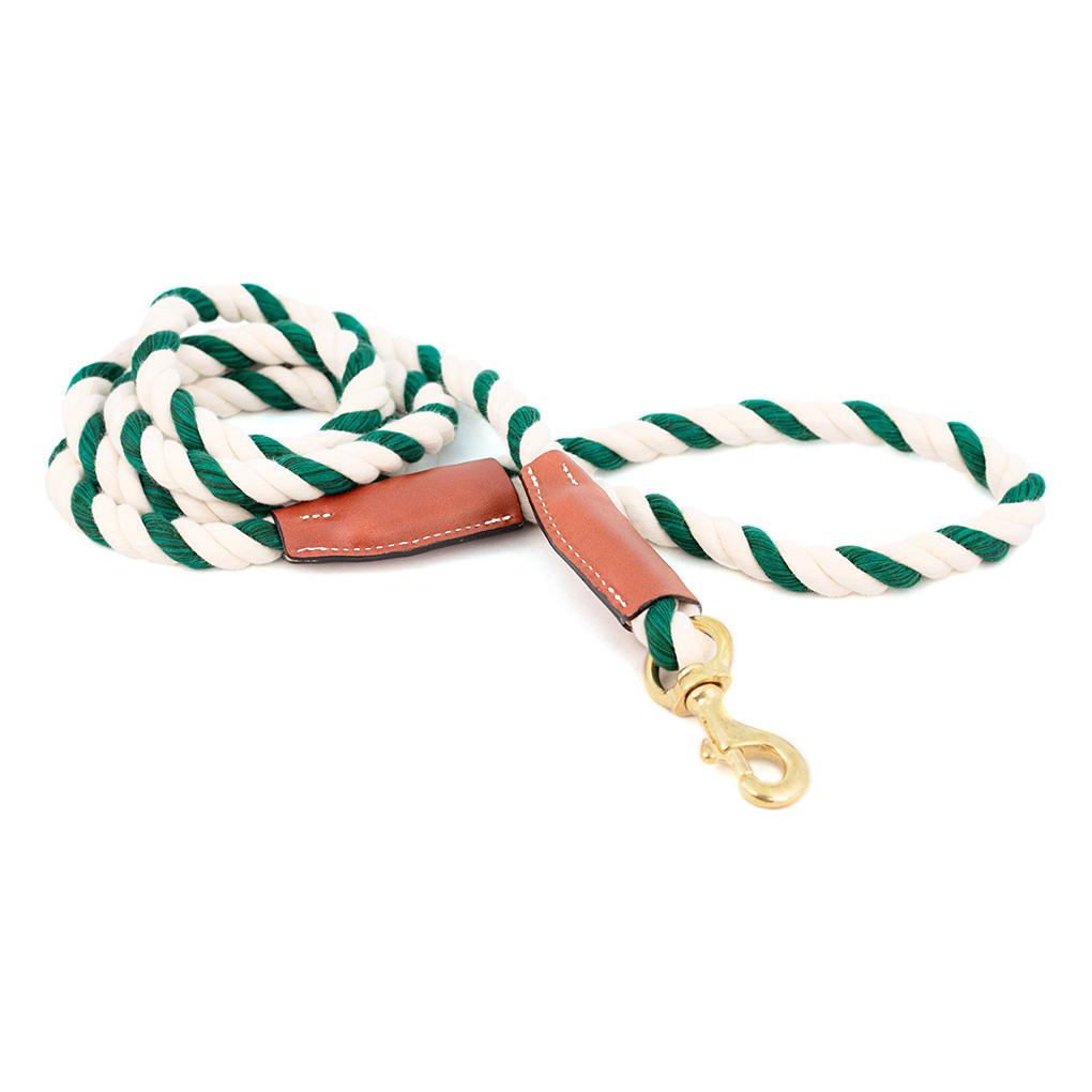 Auburn Leathercrafters Cotton Rope Snap Dog Leash, Green/White, 1/2-in x 6-ft