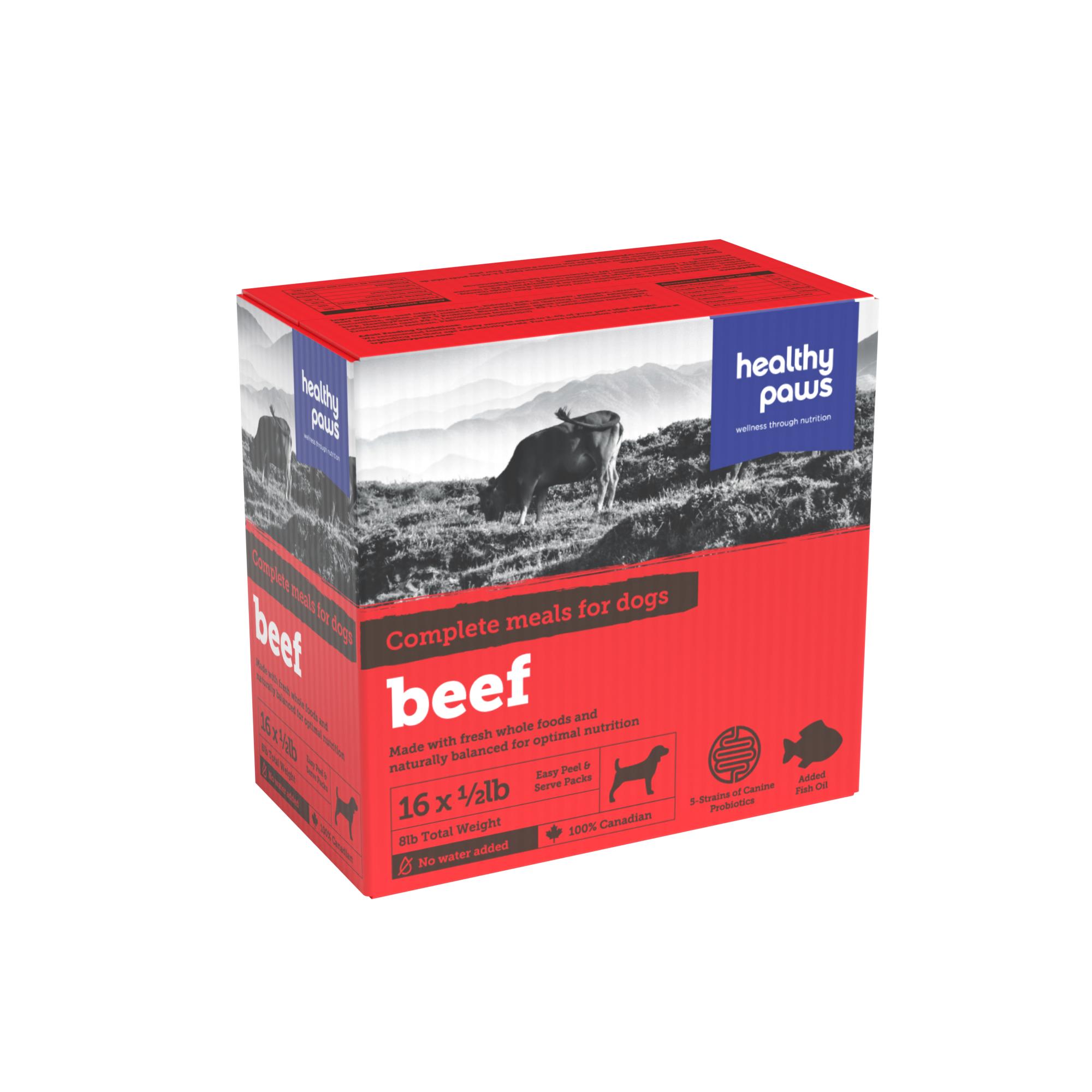 Healthy Paws Complete Dinner Beef Raw Frozen Dog Food, 6-lb