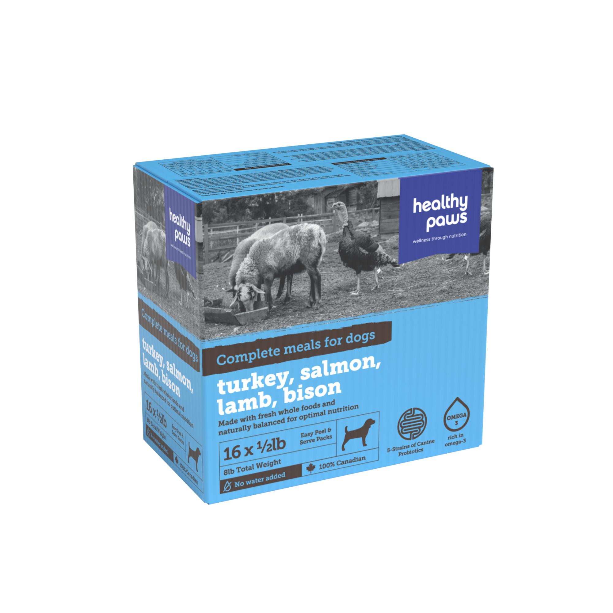 Healthy Paws Variety Pack Turkey, Lamb, Salmon & Bison Raw Frozen Dog Food