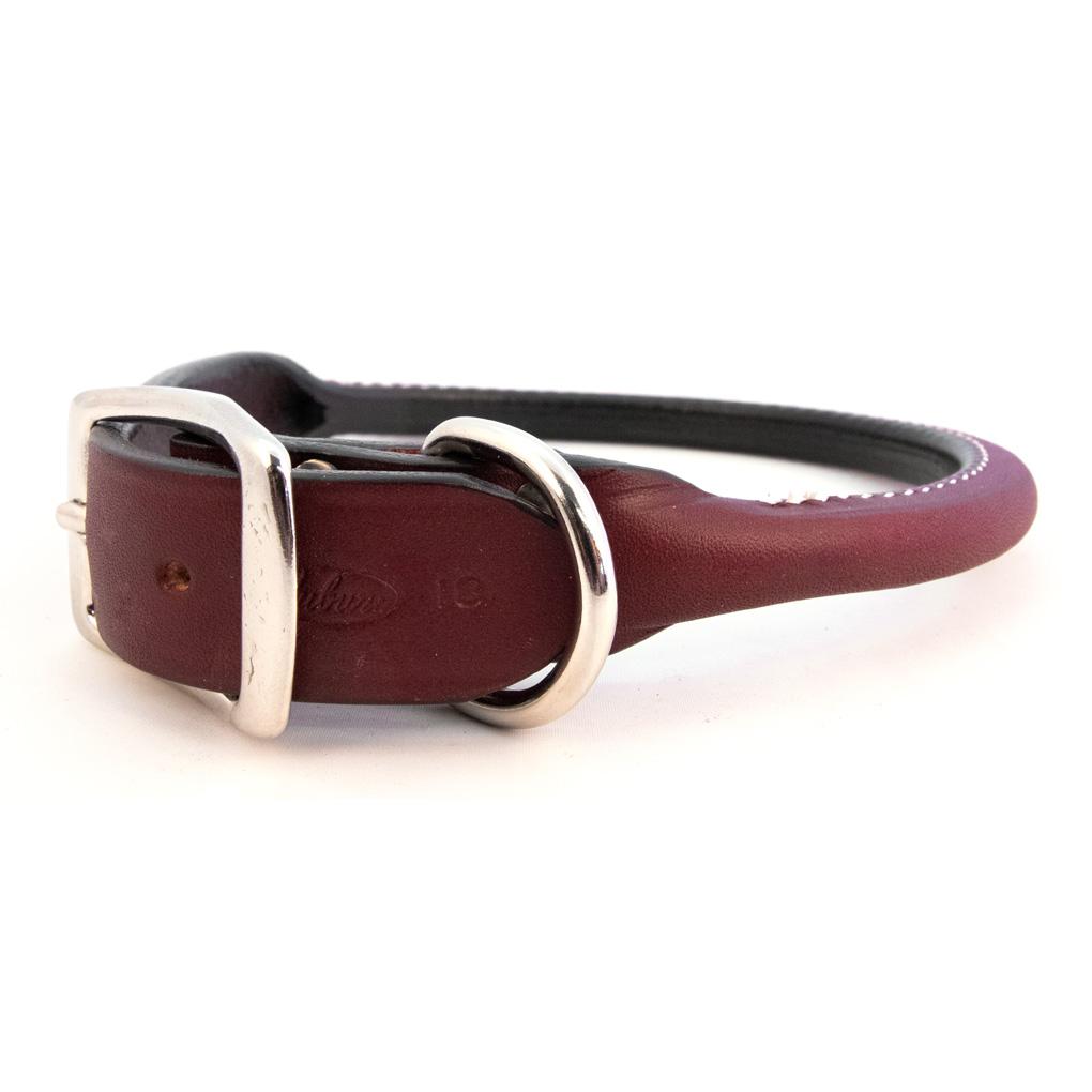 Auburn Leathercrafters Rolled Dog Collar, Burgundy, 16-in x 5/8-in
