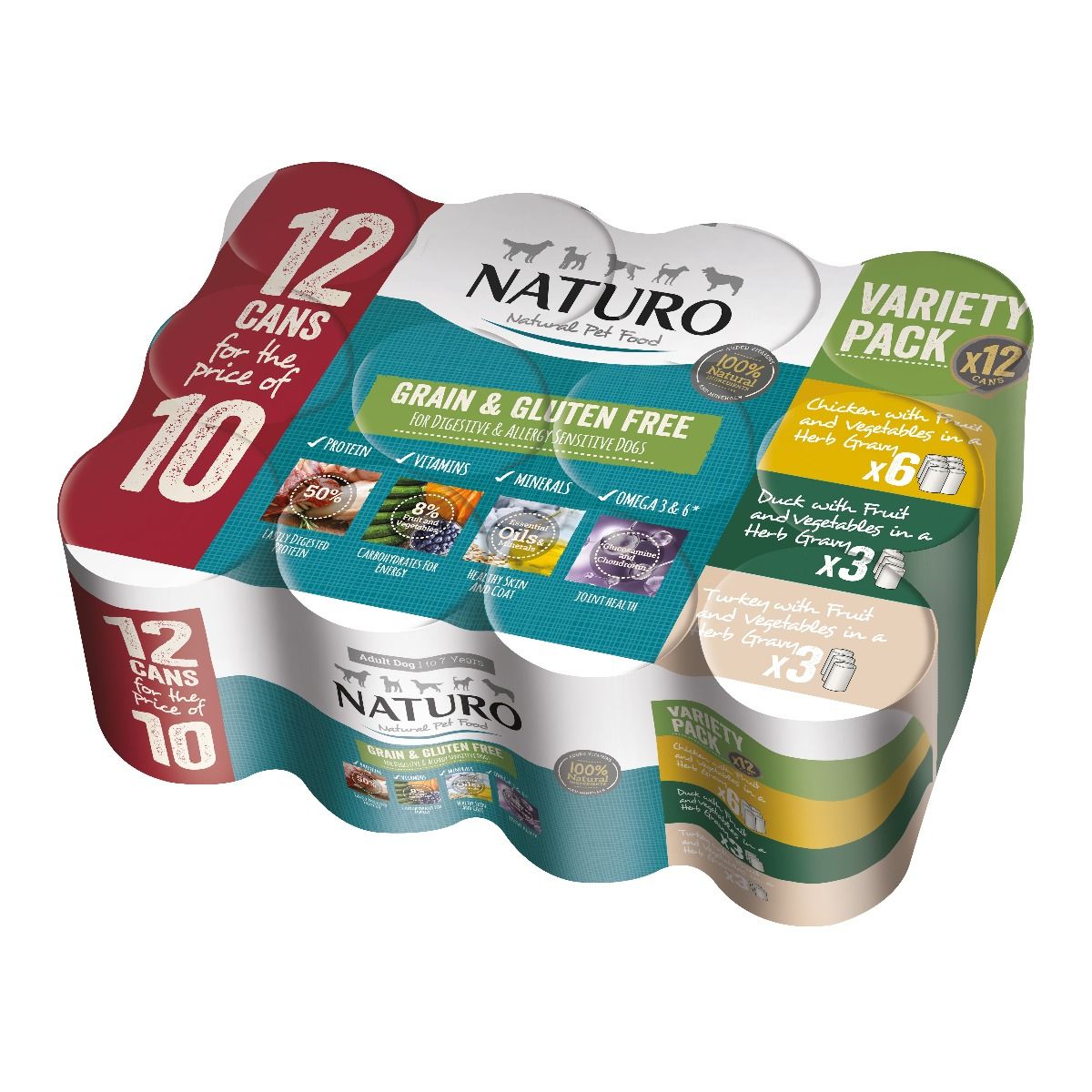 Naturo Adult Grain & Gluten Free Poultry Variety Pack, 390g, 12-pack