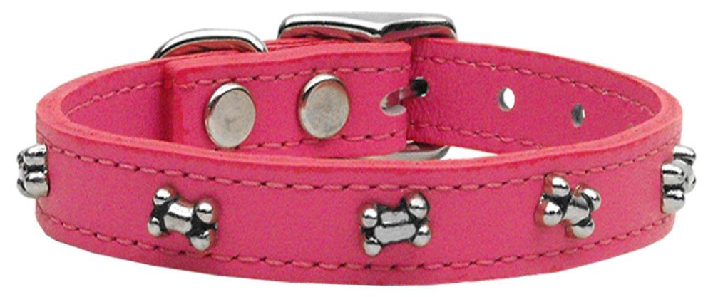 Mirage Pet Products Bone Leather Dog Collar, Pink, 14