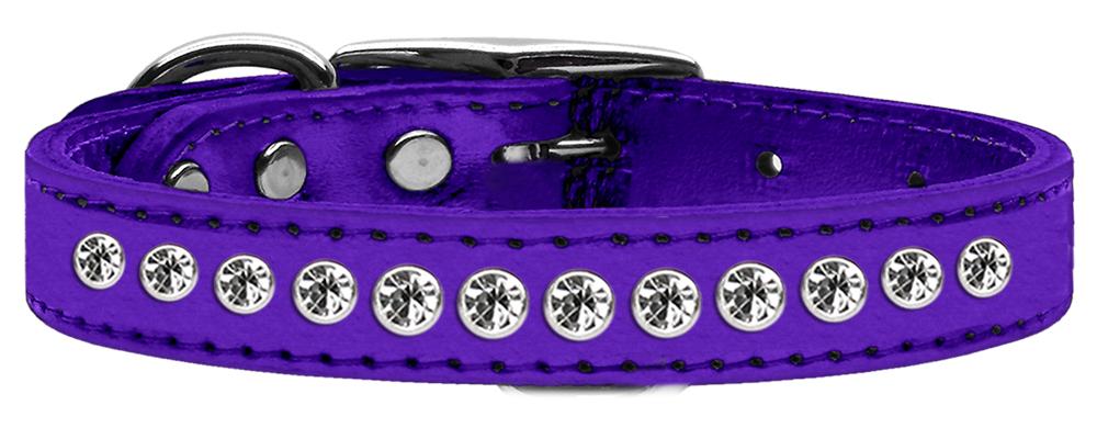 Mirage Pet Products One Row Clear Crystal Metallic Leather Dog Collar, Purple, 12