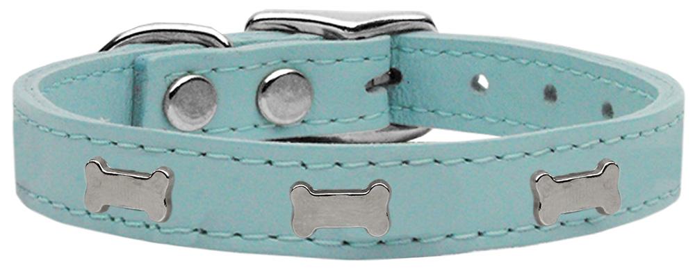Mirage Pet Products Silver Bone Widget Genuine Leather Dog Collar, Baby Blue, 10