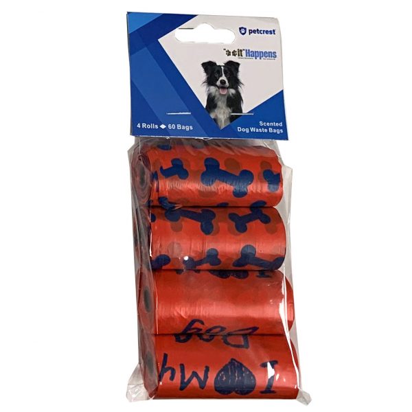 Petcrest Dog Waste Bags, Red, 60-count