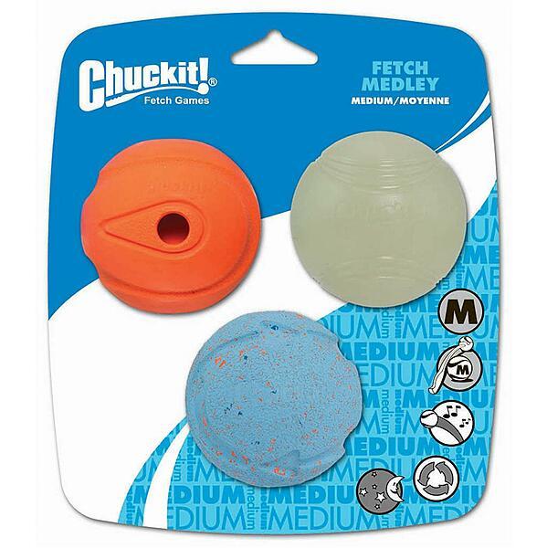 Chuckit! Fetch Ball Medley Triple Pack Dog Toy, Medium