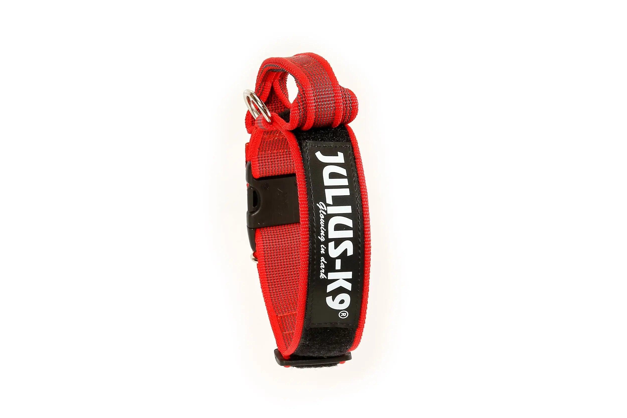 Julius-K9 Color & Gray Collar with Handle, Safety Lock & Interchangeable for Dogs, Red, 1.6-in x 14.9-20-in