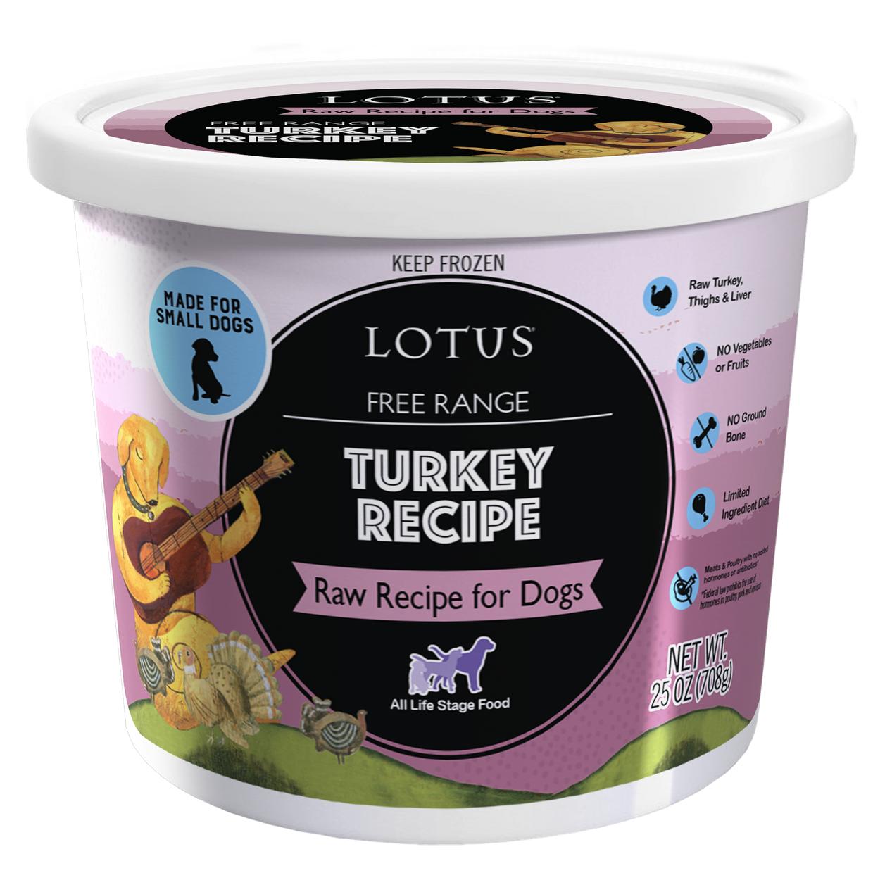 Lotus Free Range Turkey Raw Frozen Dog Food, 25-oz