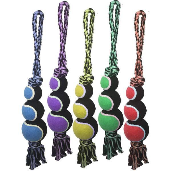 Multipet Nuts for Knots 2-Knot Rope with 3 Tennis Balls Dog Toy, Color Varies, 18-in