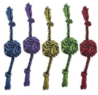 Multipet Nuts for Knots 2-Knot Rope with Ball Dog Toy, Color Varies, 13-in