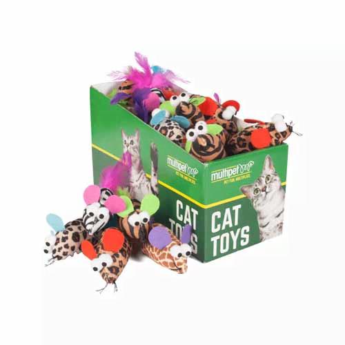 Multipet Mice with Safari Feather Cat Toy, Color Varies